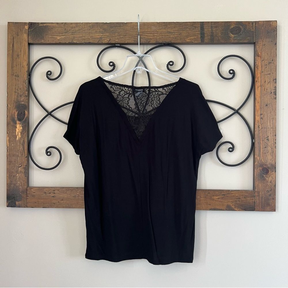 F&F Black Lace V Neck Short Sleeve Slip Over Blouse Size 8 - Picture 4 of 10